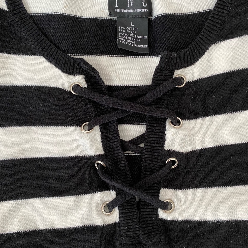 INC Women’s Stripe Split-Neck Sweater - Picture 5 of 7